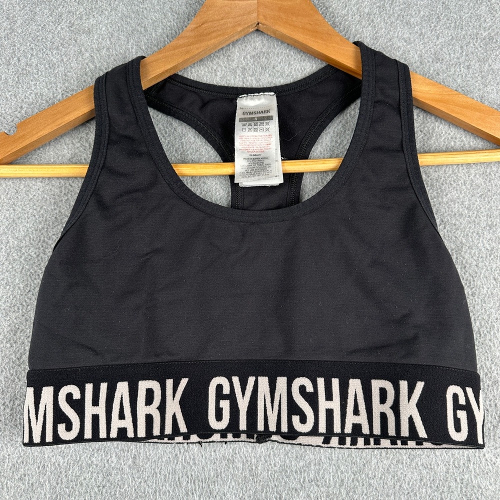 Gymshark Sports Bra Womens S GLSB4277 Black Racerback Logo Band